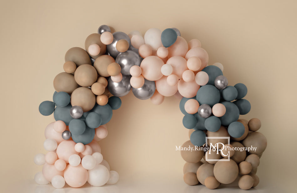 Kate Boho Balloon Arch Fleece Backdrop Matte Blue Pink Designed by Mandy Ringe Photography -UK
