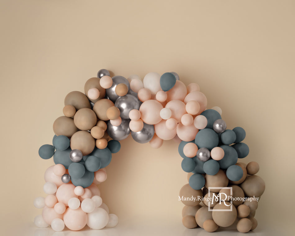 Kate Boho Balloon Arch Fleece Backdrop Matte Blue Pink Designed by Mandy Ringe Photography -UK