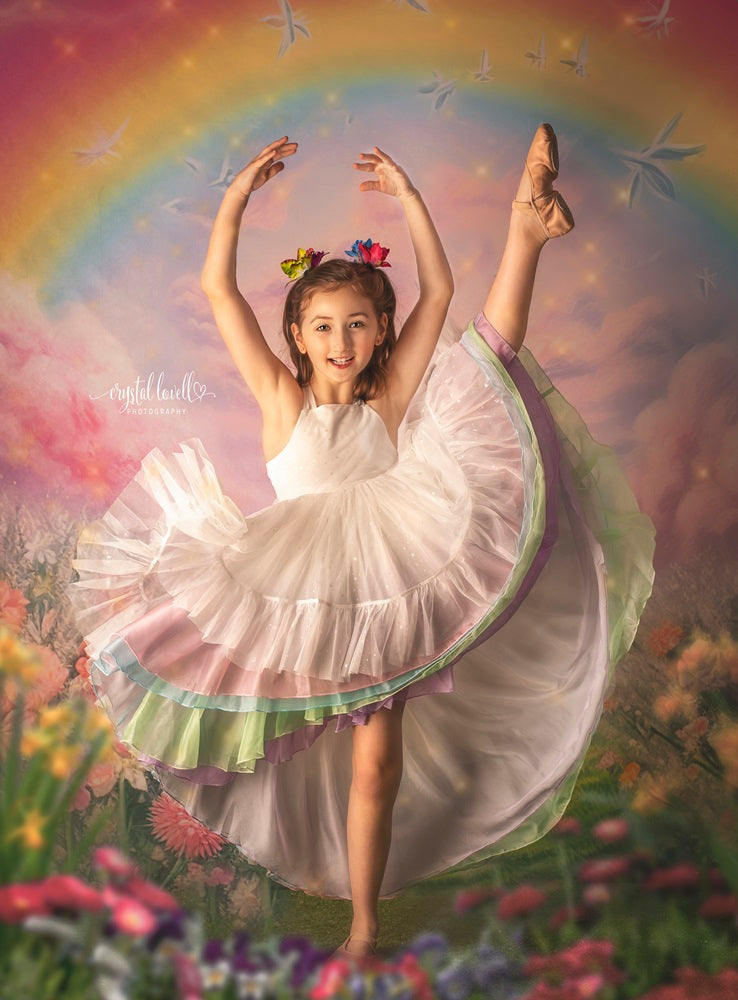 Kate Spring/Summer Pink Flower Field Rainbow Backdrop Designed by Emetselch -UK