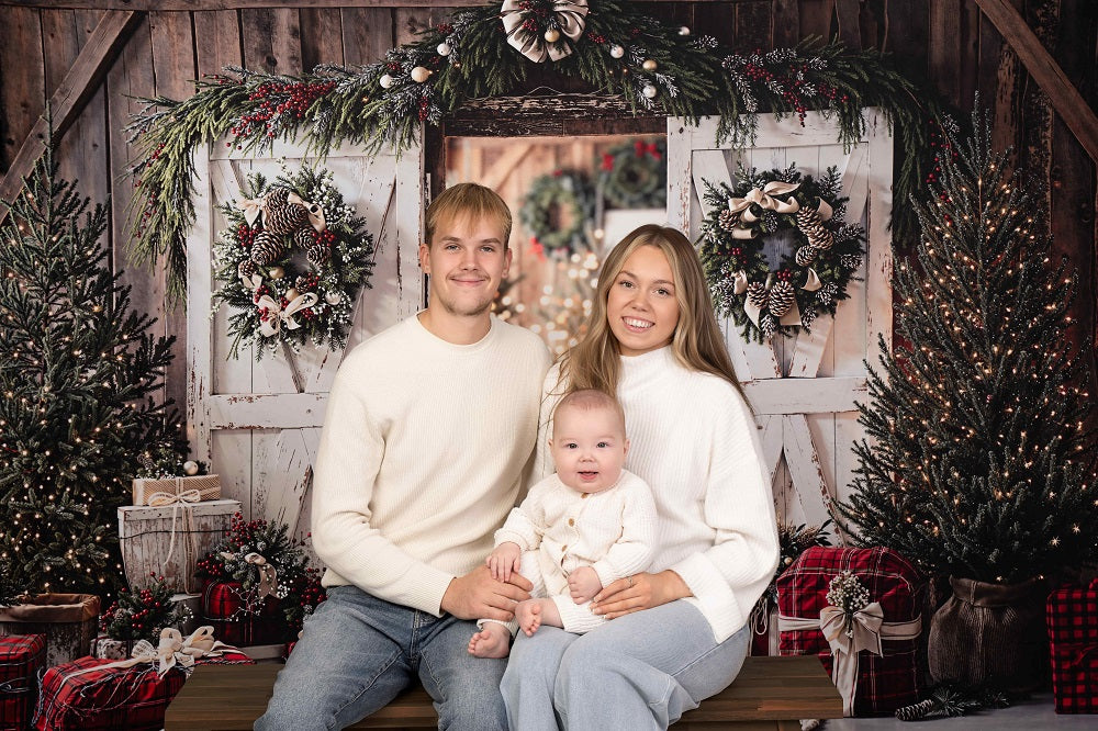 Lightning Deals Kate Christmas White Barn Trees Gifts Backdrop Designed by Emetselch -UK