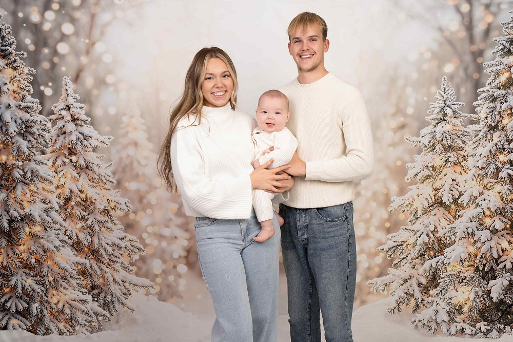 Kate Christmas Snowy Pine Trees Lights Backdrop Designed by Emetselch -UK