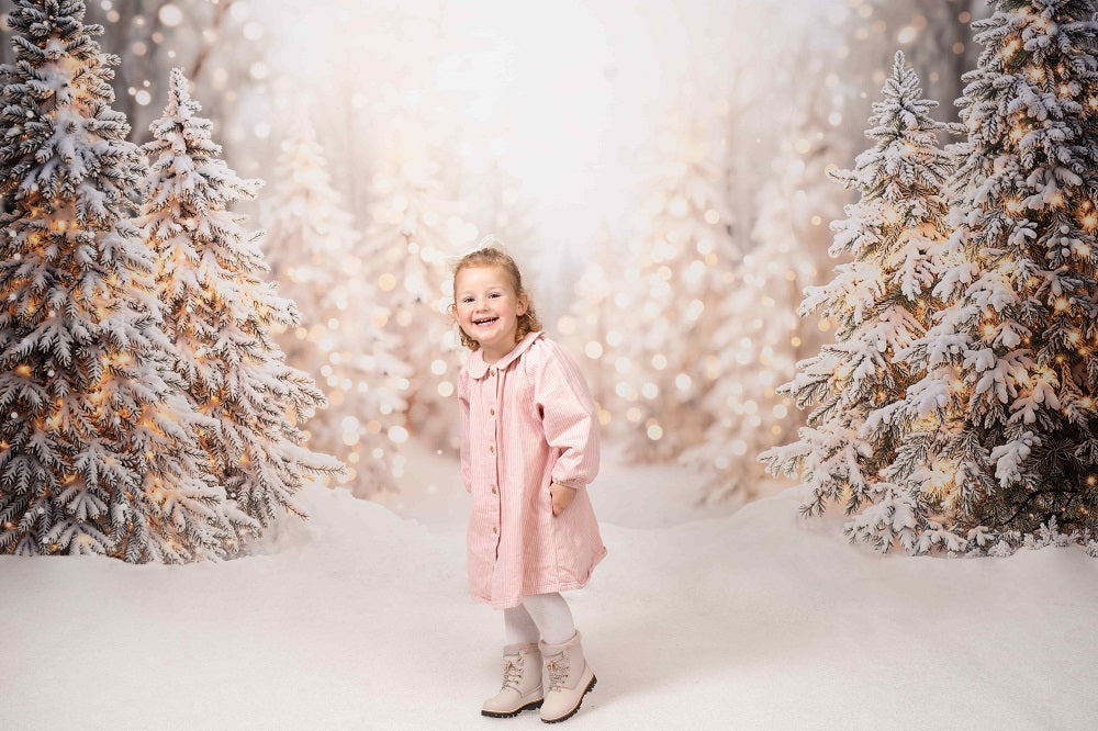 Kate Christmas Snowy Pine Trees Lights Backdrop Designed by Emetselch -UK