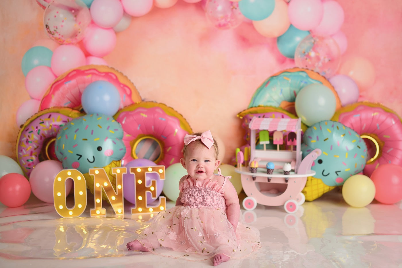Kate Children Cake Smash Donut Balloons Backdrop Designed by Emetselch -UK