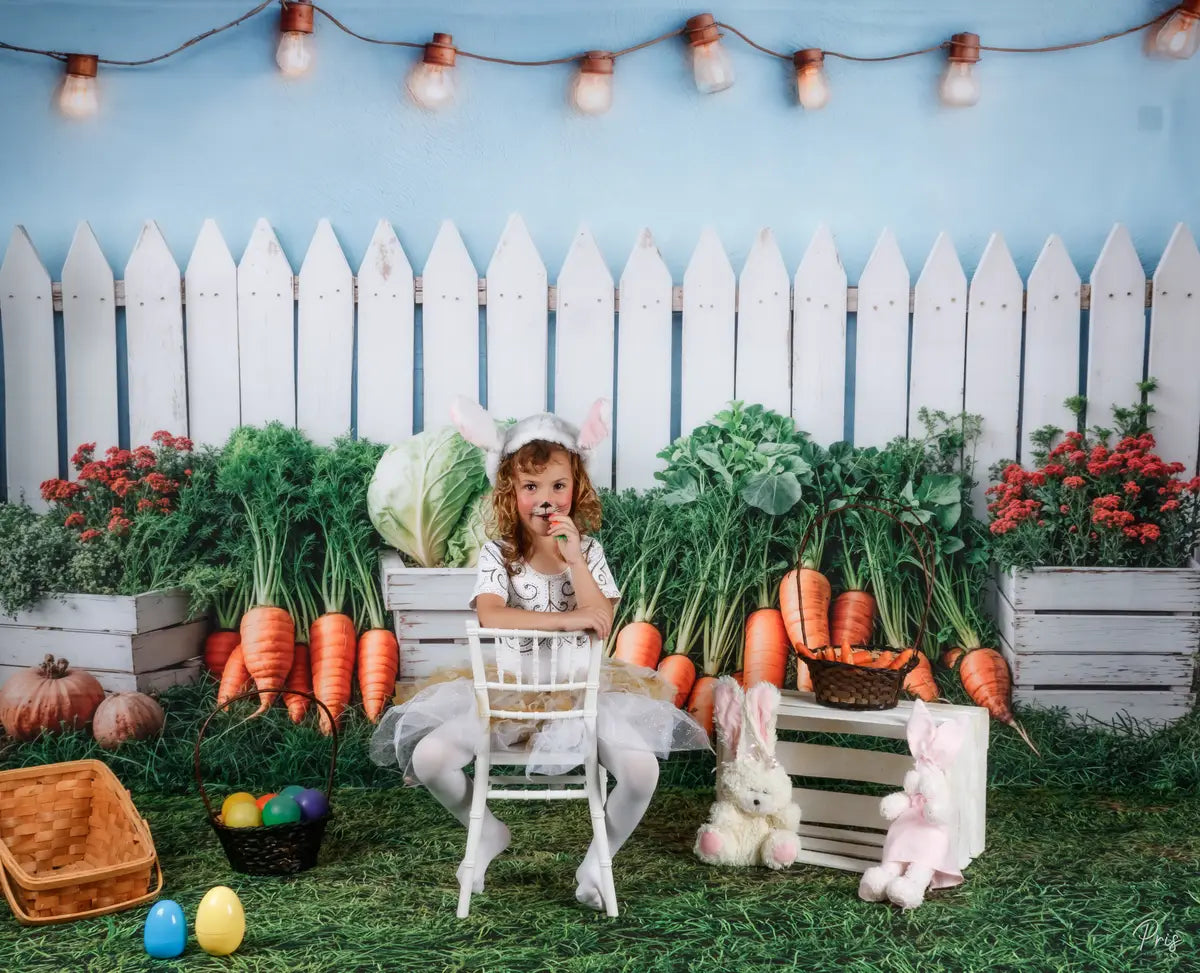 Kate Easter Fence Garden Vegetables Backdrop+Green Grass Lawn Floor Backdrop -UK