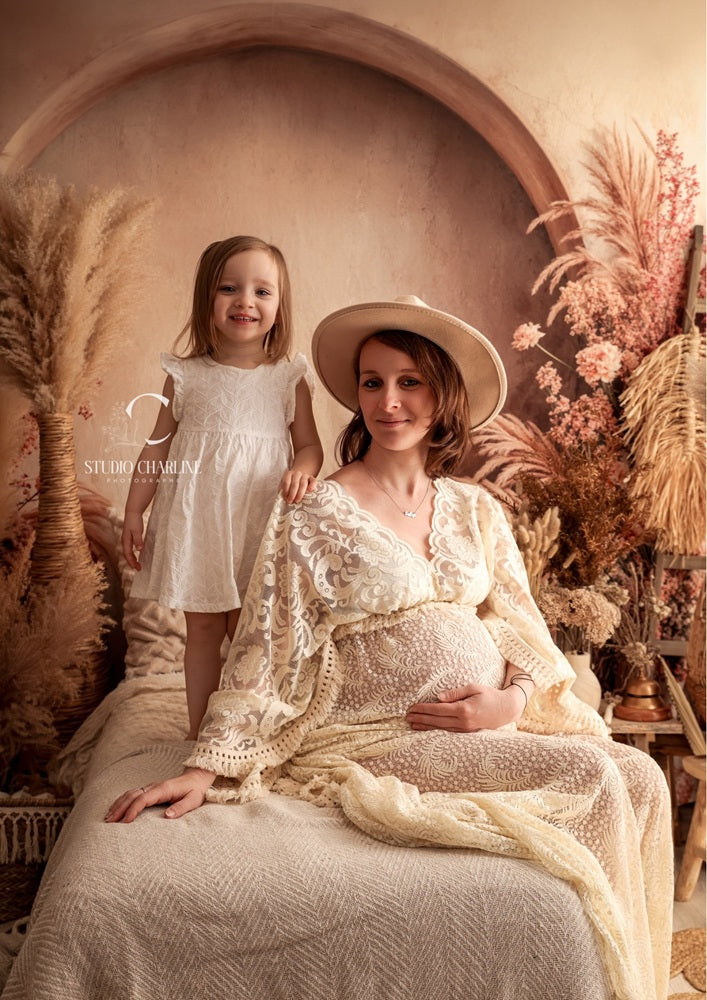 Kate Boho Beige Pampes Foral Arch Backdrop Designed by Emetselch -UK