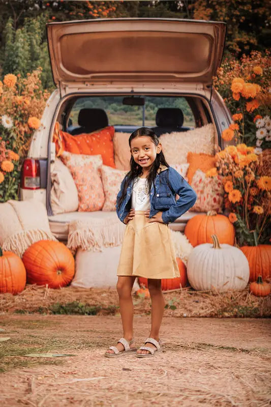 Kate Autumn Pumpkin Truck Hay Bales Backdrop+Earthy Grass Floor Backdrop