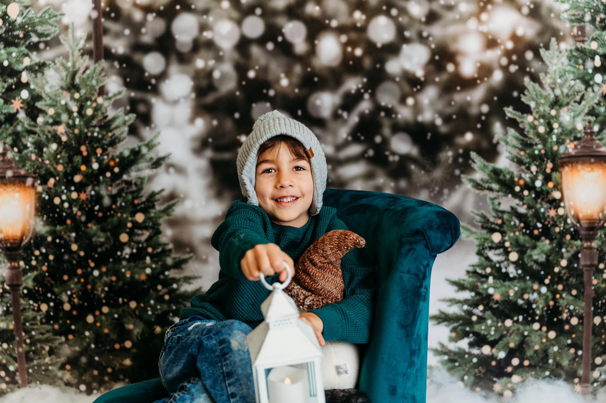 Kate Christmas Snow Forest Lights Fleece Backdrop for Photography -UK