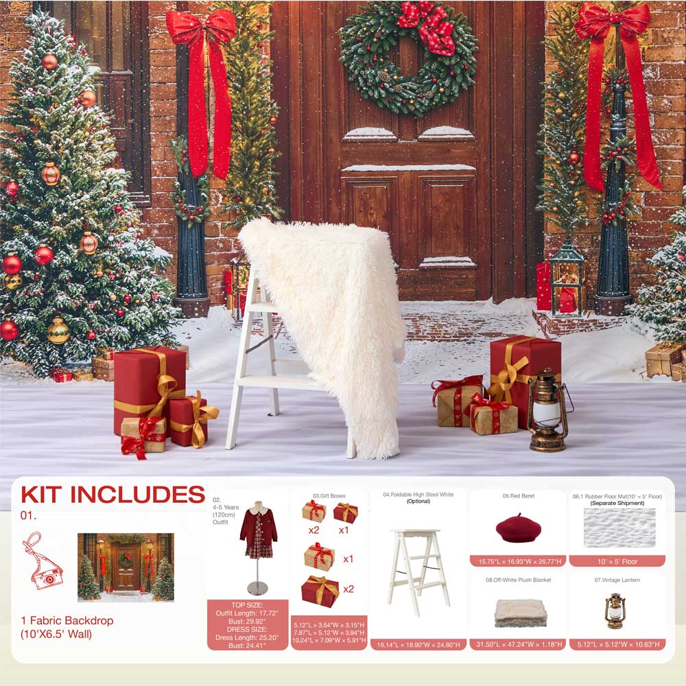 Kate Winter Christmas Tree Red Front Wooden Door Wreath Photo Kit -UK
