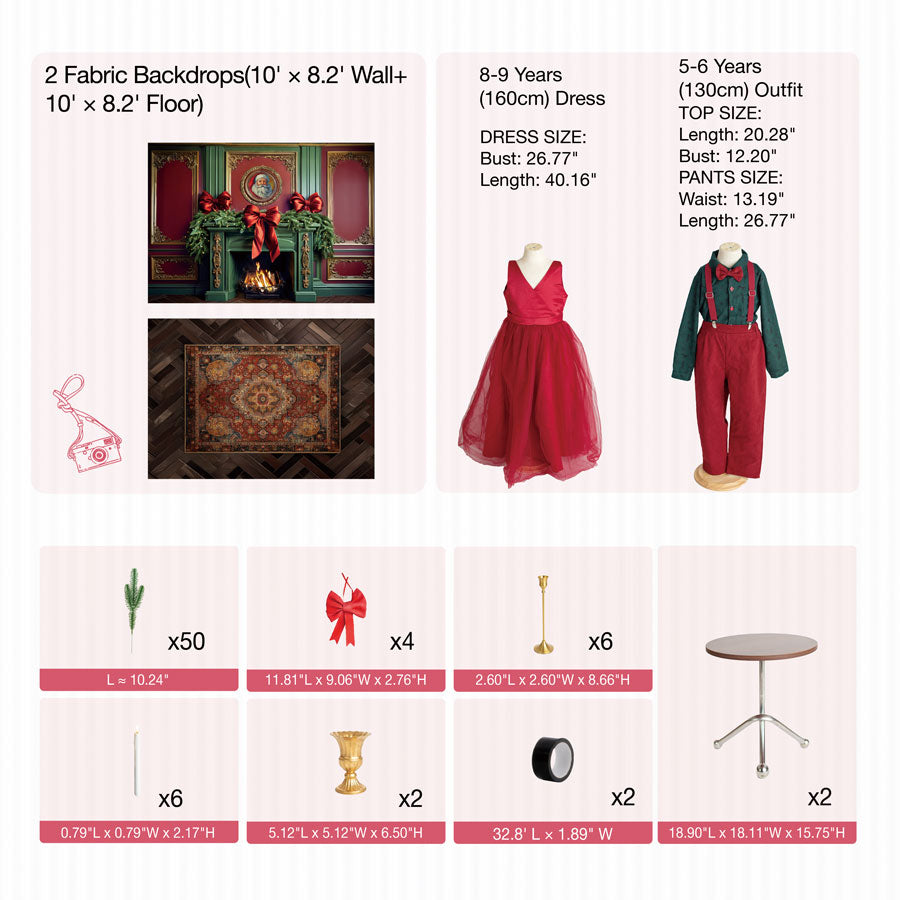 Kate Christmas Elegant Santa Living Room Photo Kits Photography Backdrops&Props Themed Bundle -UK