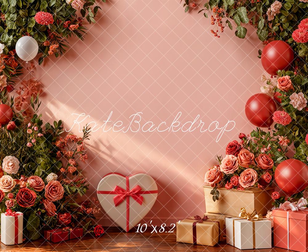 Kate Valentine Roses Balloons Presents Pink Backdrop Designed by Emetselch
