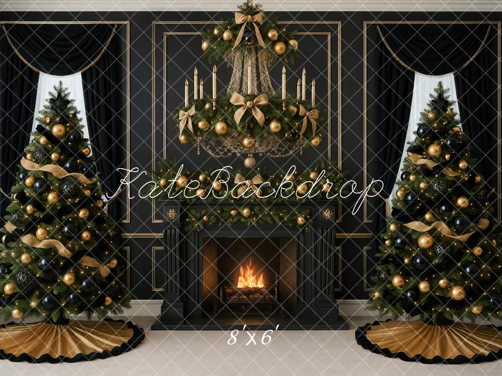 Kate Christmas Black Fireplace Trees Backdrop Designed by Ashley Paul