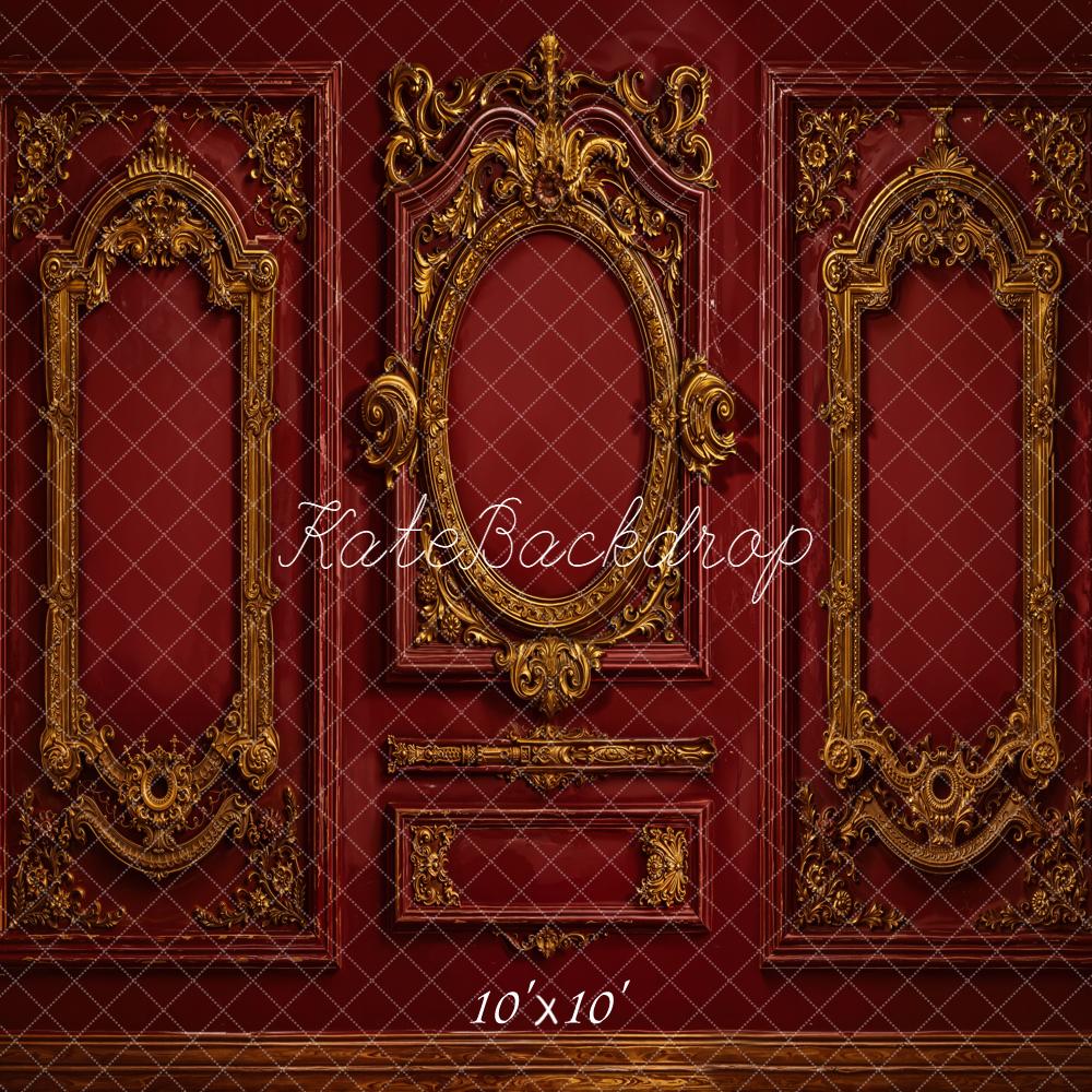 Kate Vintage Wall Ornate Gold Moulding Red Backdrop Designed by Emetselch