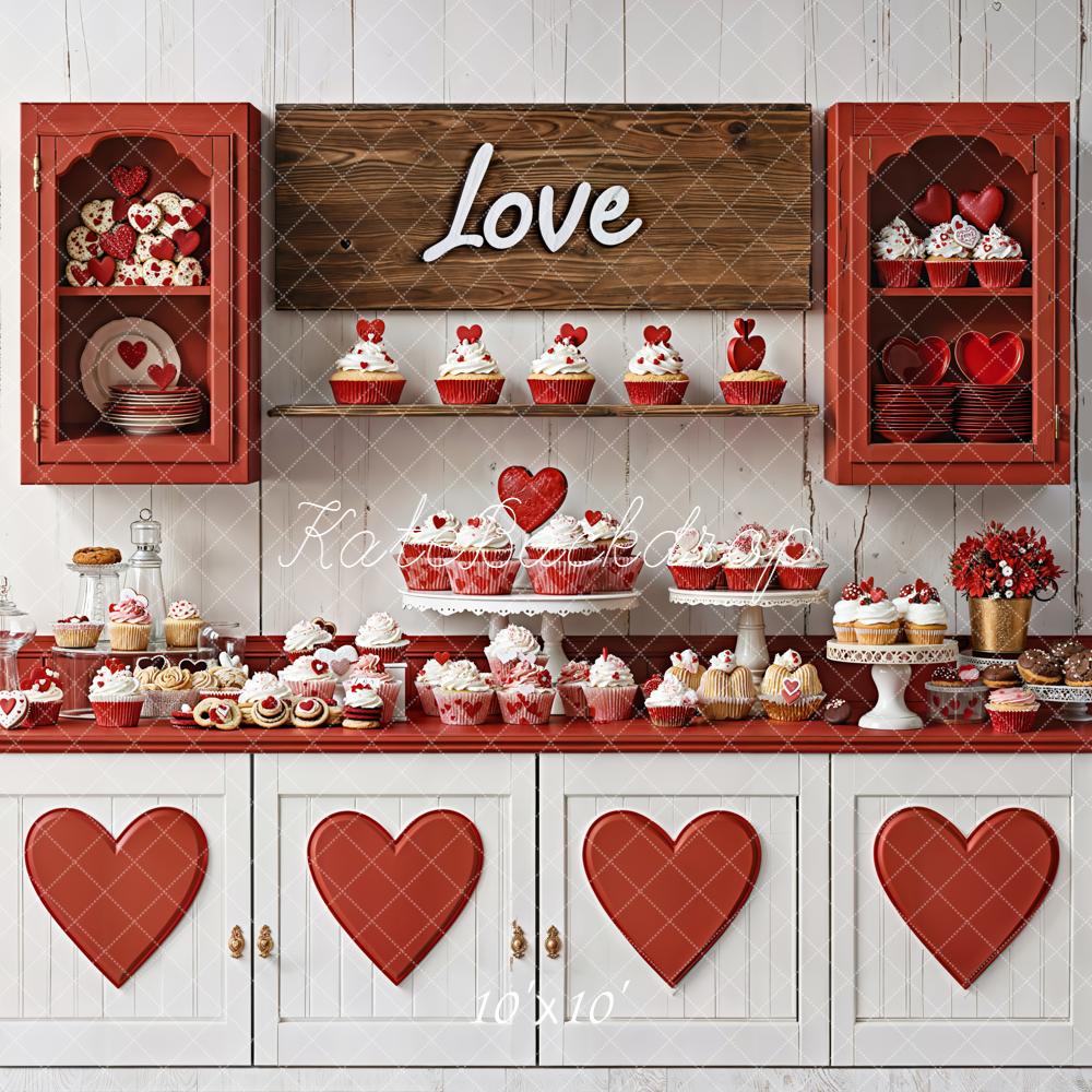 Kate Valentine Love Hearts Sweets Kitchen Backdrop Designed by Emetselch -UK