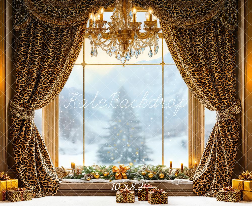 Kate Christmas Leopard Curtains Window Gifts Backdrop Designed by Emetselch -UK