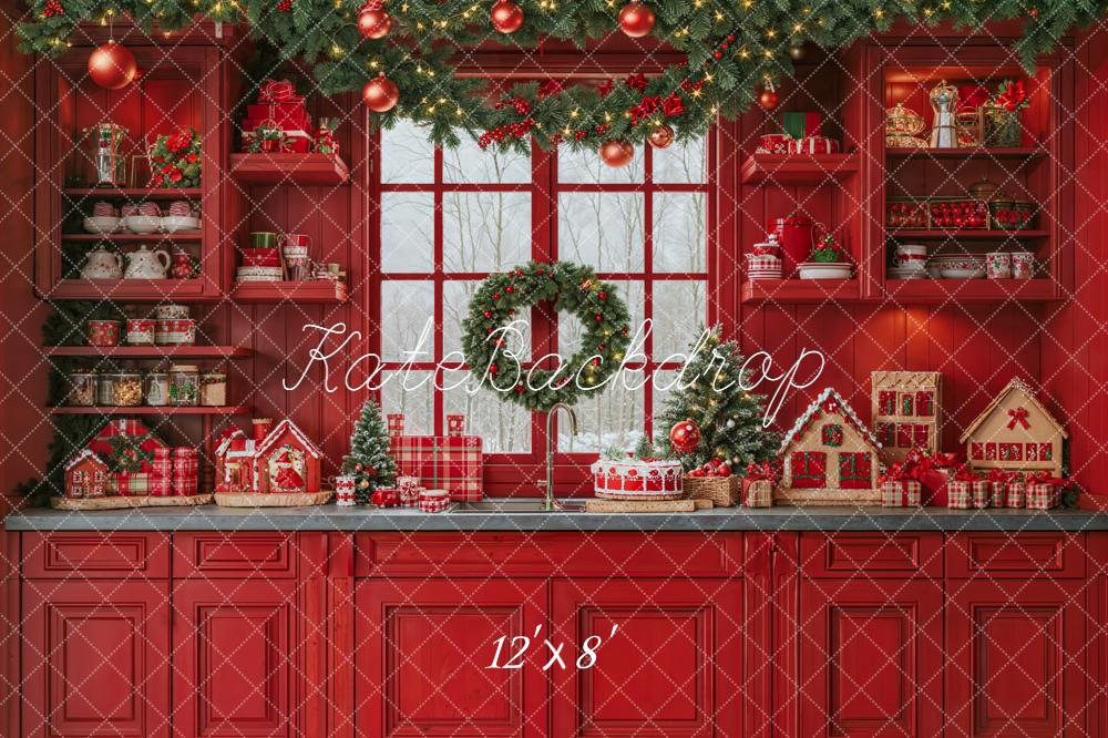 Kate Christmas Red Kitchen Garland Window Backdrop Designed by Emetselch -UK