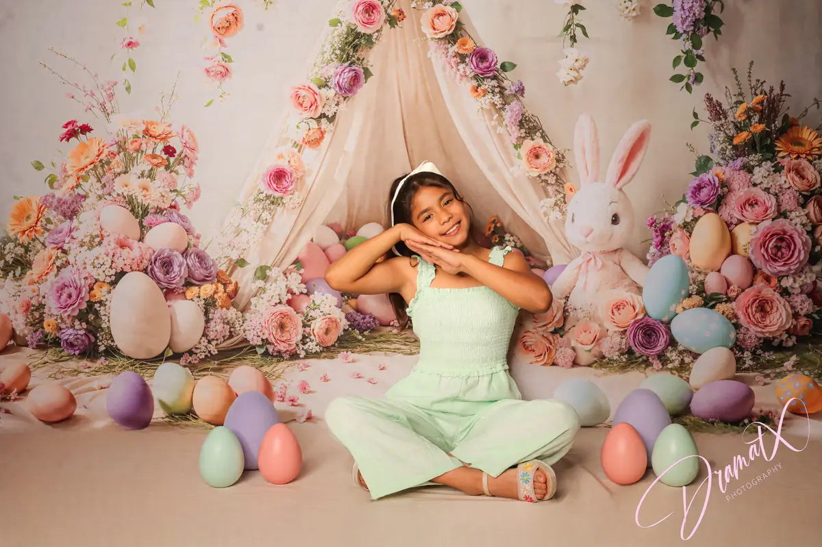 Kate Easter Bunny Floral Tent Colorful Backdrop Designed by Emetselch -UK