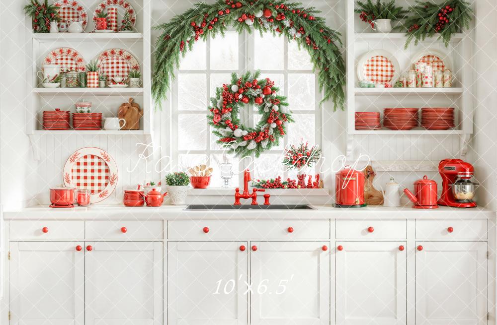 Kate Christmas Kitchen Garland White Backdrop Designed by Emetselch