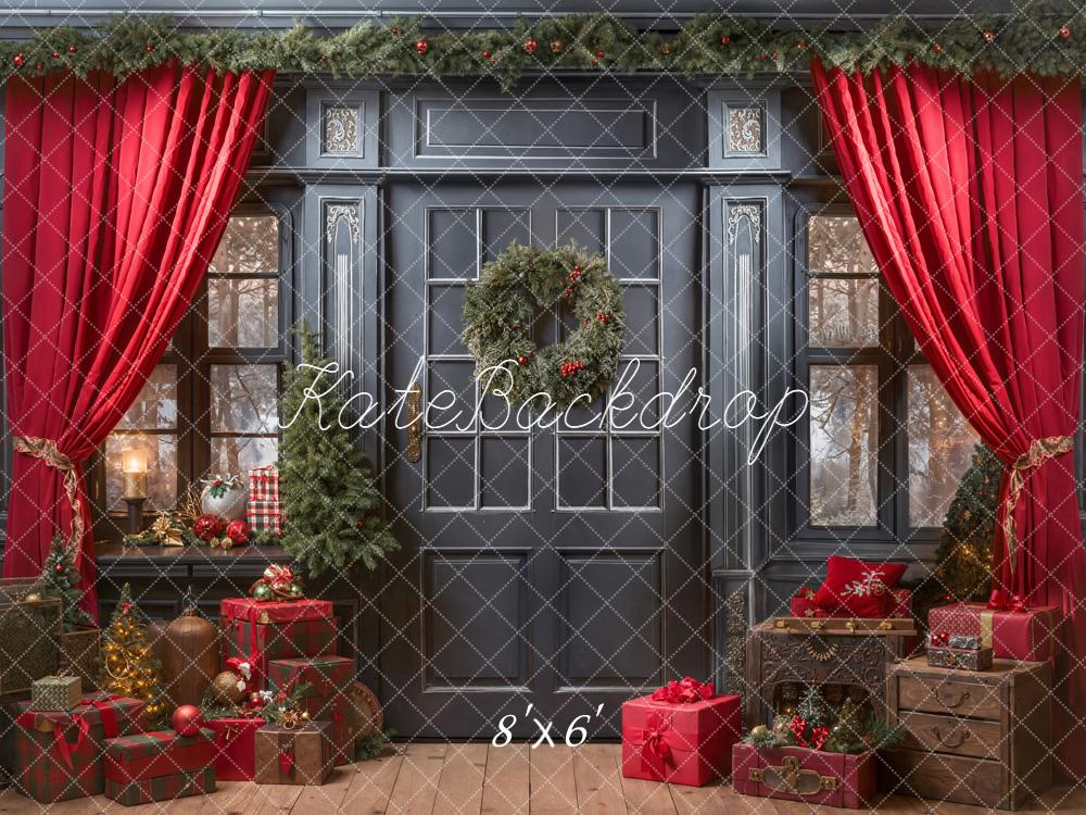 Kate Christmas Red Curtains Wreath Gifts Backdrop Designed by Emetselch -UK