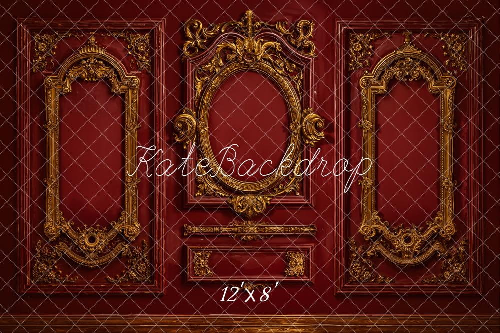 Kate Vintage Wall Ornate Gold Moulding Red Backdrop Designed by Emetselch