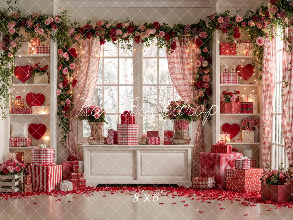 Kate Valentine Flowers Hearts Presents Fleece Backdrop Designed by Emetselch -UK
