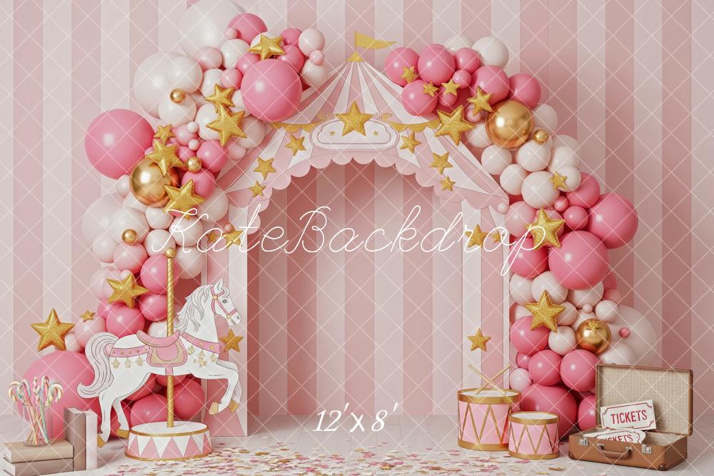Lightning Deals Kate Circus Balloon Arch Carousel Pink Backdrop Designed by Patty Robert