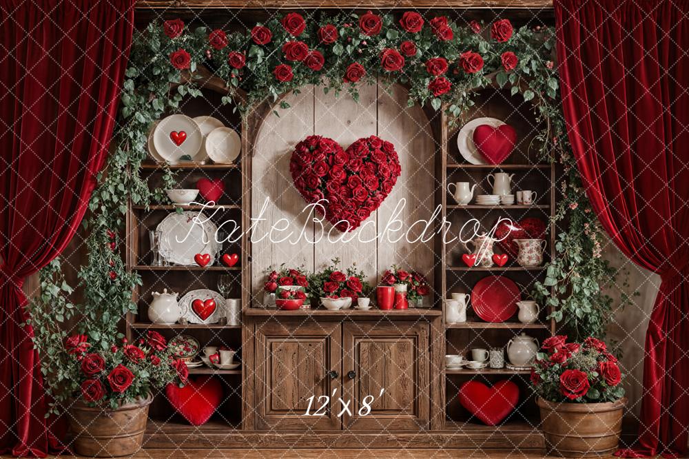 Kate Valentine Heart Roses Cabinet Red Curtains Backdrop Designed by Emetselch