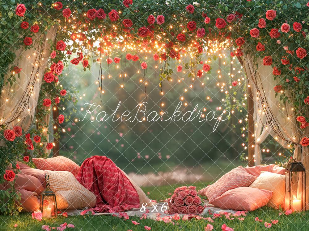 Kate Valentine Rose Arch Fairy Lights Garden Backdrop Designed by Emetselch -UK