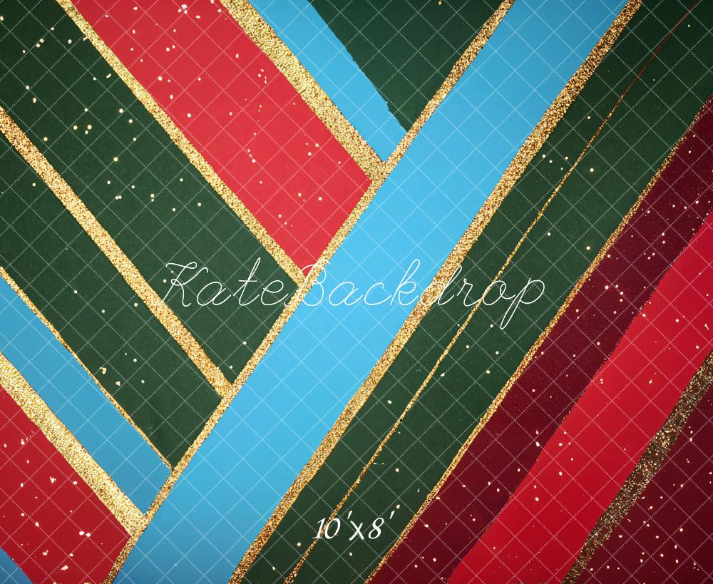 Kate Christmas Red Green Blue Diagonal Lines Fleece Backdrop Designed by Emetselch -UK