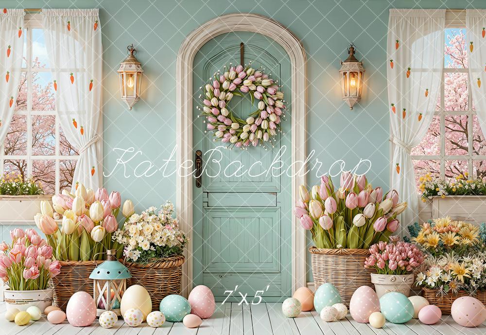 Kate Easter Eggs Tulips Wreath Pastel Room Backdrop Designed by Emetselch