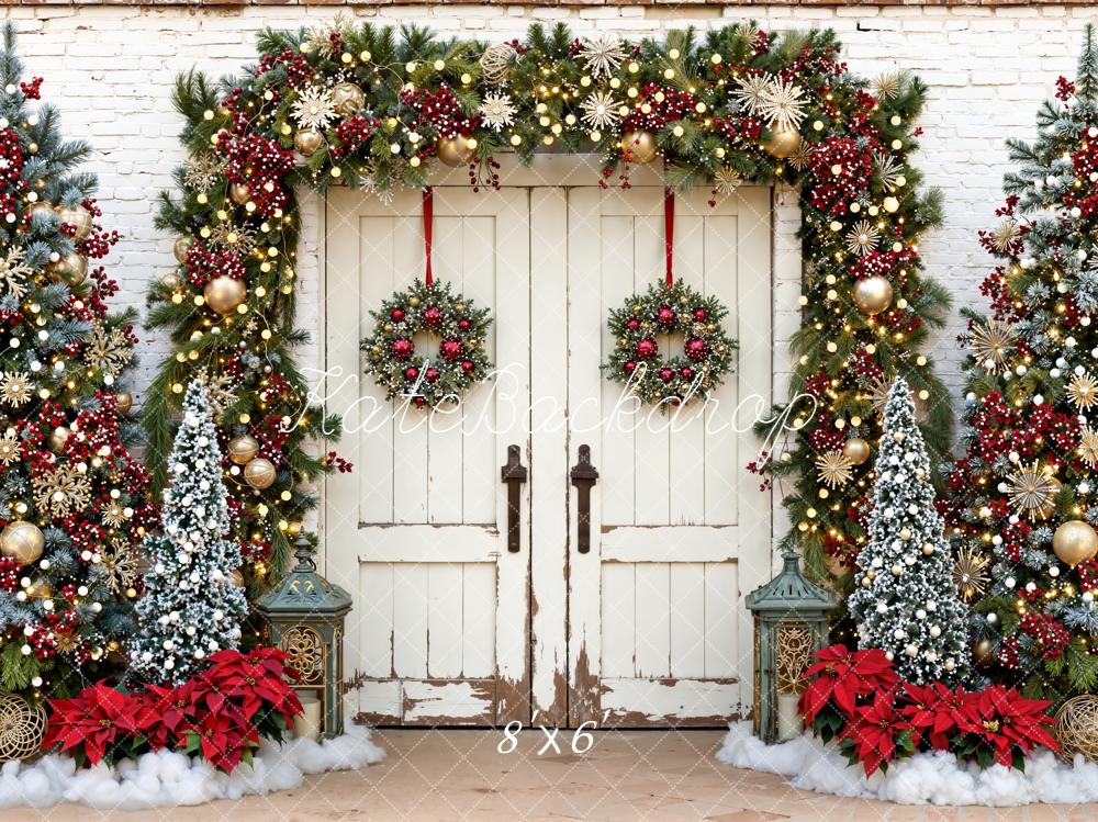 Kate Christmas White Door Garland Trees Backdrop Designed by Emetselch -UK