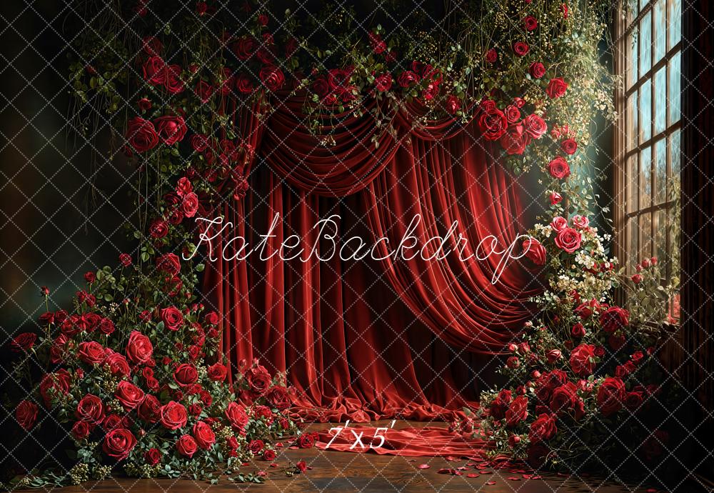 Kate Red Roses Drapery Window Backdrop Designed by Emetselch