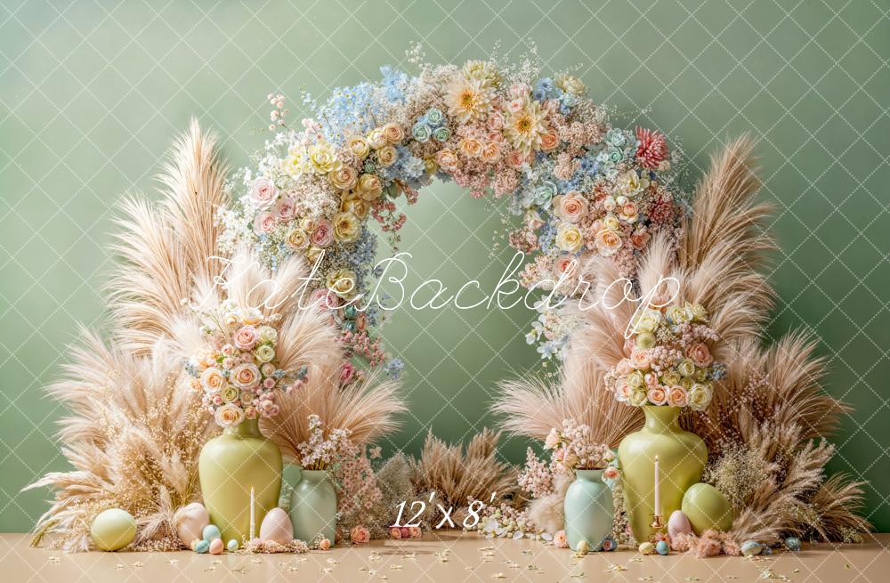 Kate Easter Floral Arch Pastel Eggs Pampas Backdrop Designed by Emetselch