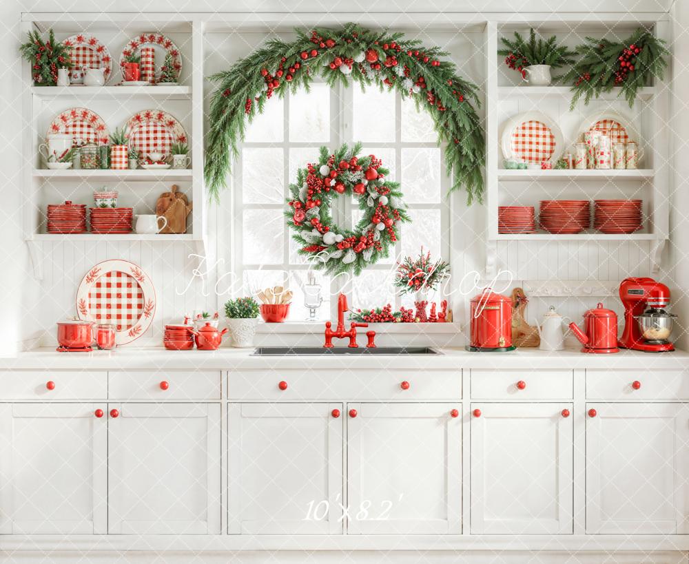 Kate Christmas Kitchen Garland White Backdrop Designed by Emetselch