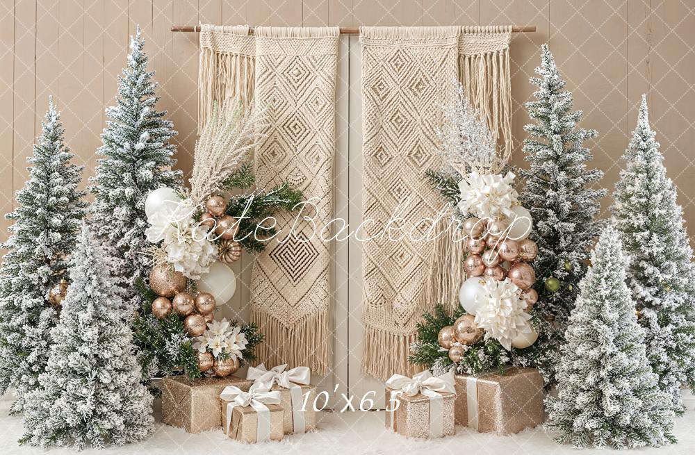 Kate Boho Christmas Macrame Trees Fleece Backdrop Designed by Emetselch -UK