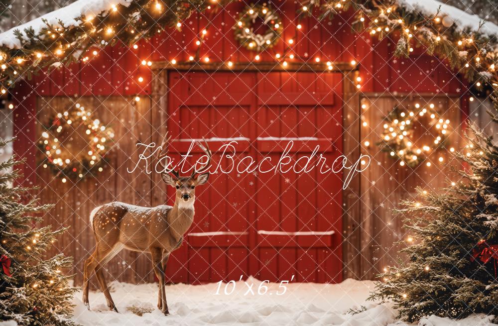 Kate Christmas Deer Red Barn Backdrop Designed by Emetselch -UK