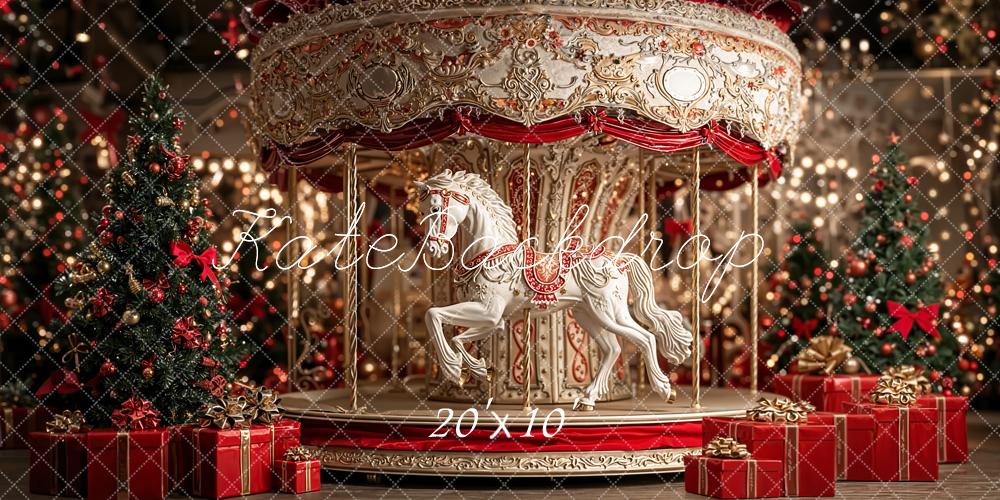Kate Carousel Christmas Tree Red Gifts Backdrop Designed by Emetselch