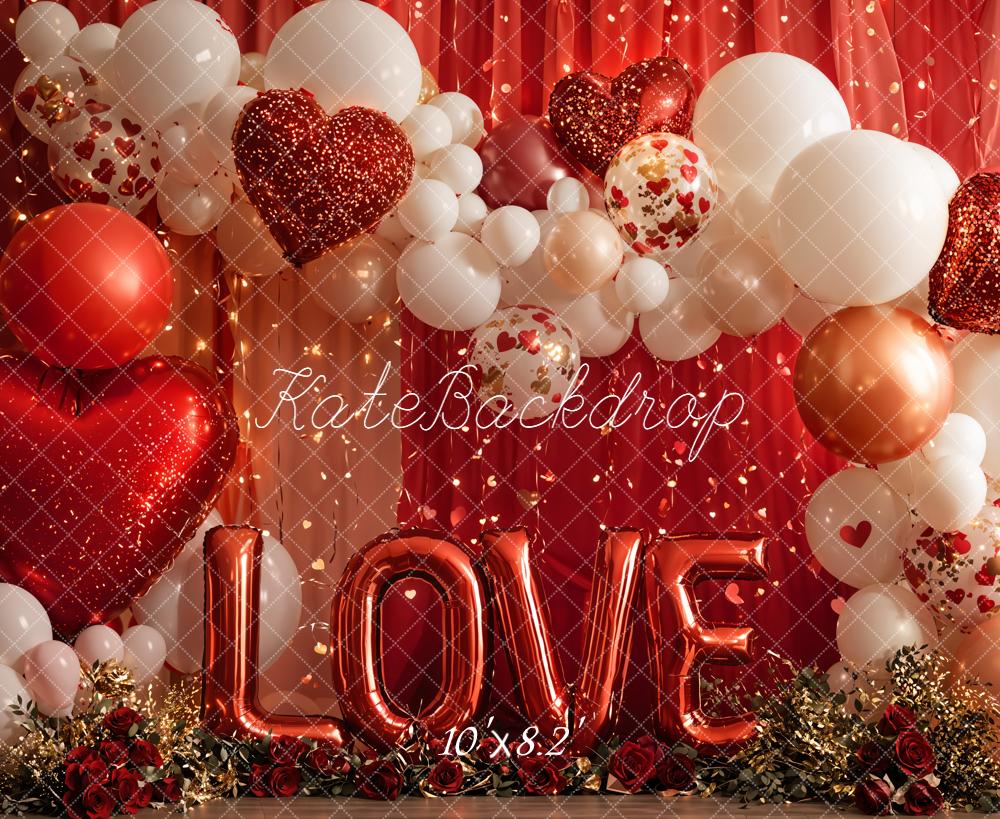 Kate Valentine Red Balloons Hearts Garland Backdrop Designed by Emetselch -UK