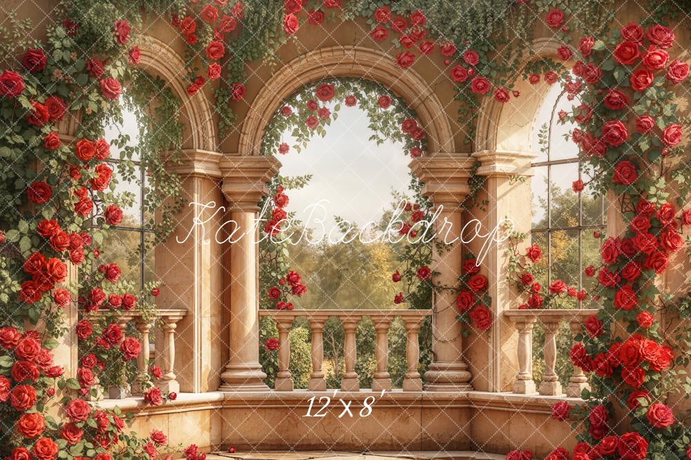 Kate Spring Rose Arch Stone Columns Fleece Backdrop Designed by Emetselch -UK
