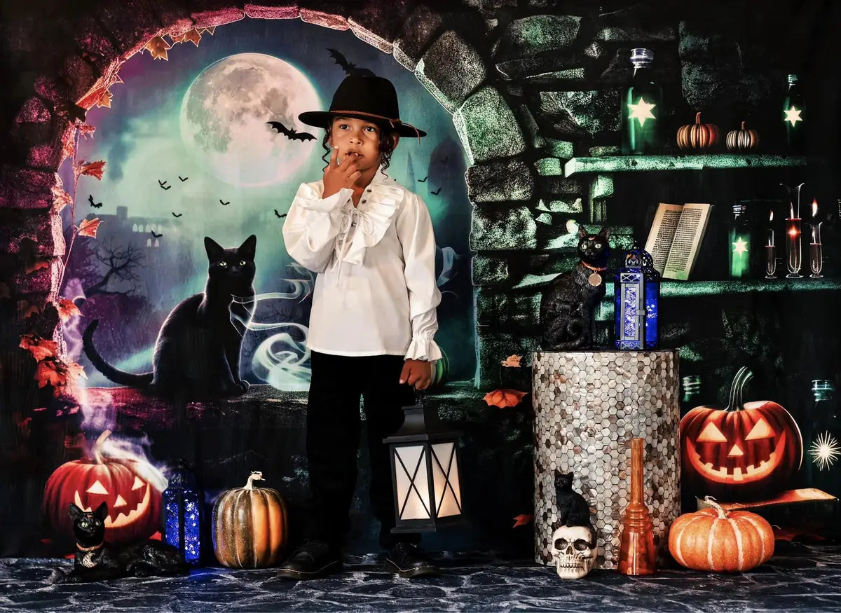 Kate Halloween Stone Arched Witch Room Backdrop Designed by Mini MakeBelieve -UK