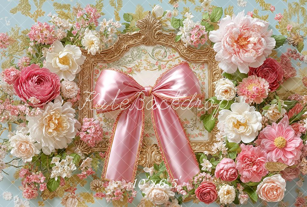Kate Flower Arch Pink Ribbon Ornate Fleece Backdrop Designed by Emetselch -UK