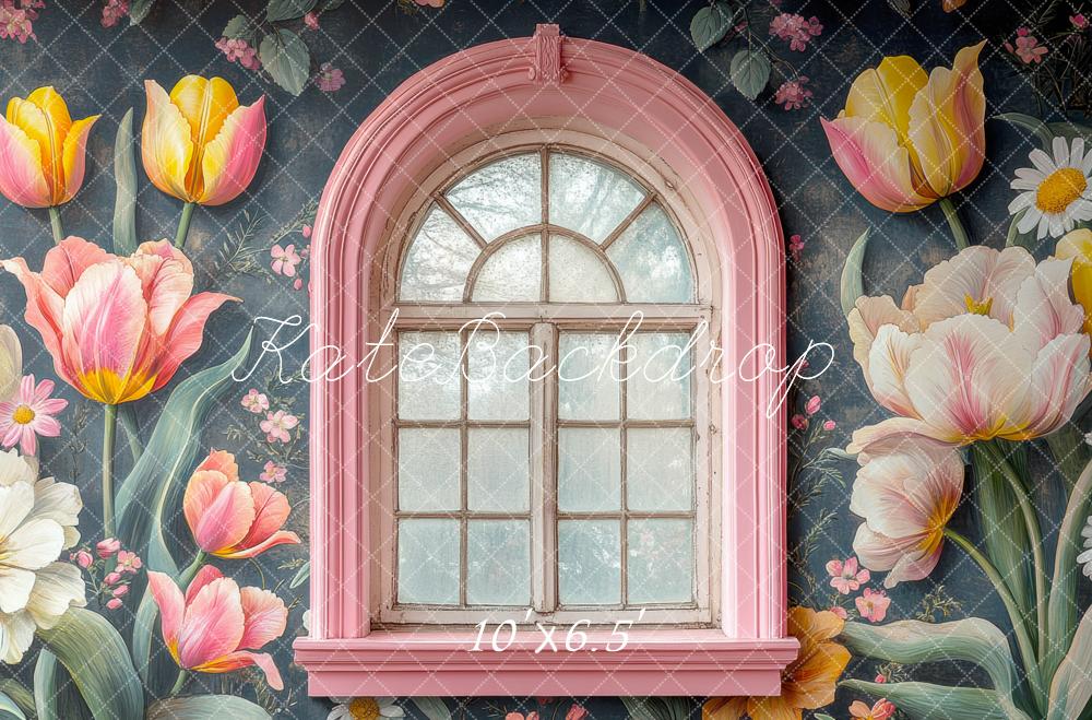 Kate Pink Arch Window Tulip Backdrop Designed by Mini MakeBelieve -UK