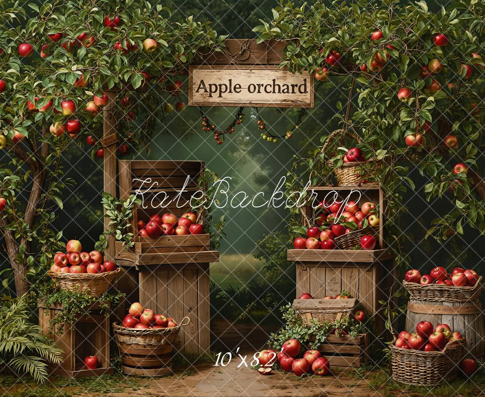 Kate Apple Orchard Trees Baskets Crates Fleece Backdrop Designed by Emetselch -UK