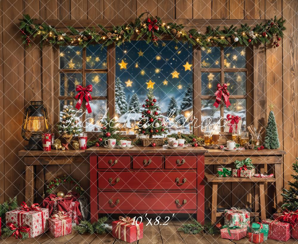 Kate Christmas Wooden Room Red Cabinet Backdrop Designed by Chain Photography -UK