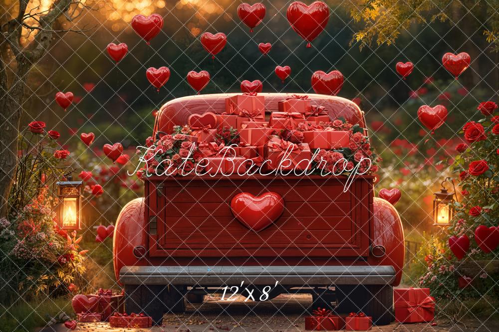 Kate Valentine Truck Red Gifts Hearts Fleece Backdrop Designed by Emetselch -UK