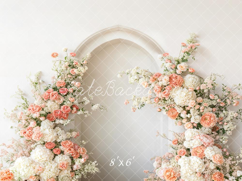 Kate Spring White Pink Floral Arch Wall Fleece Backdrop Designed by Emetselch