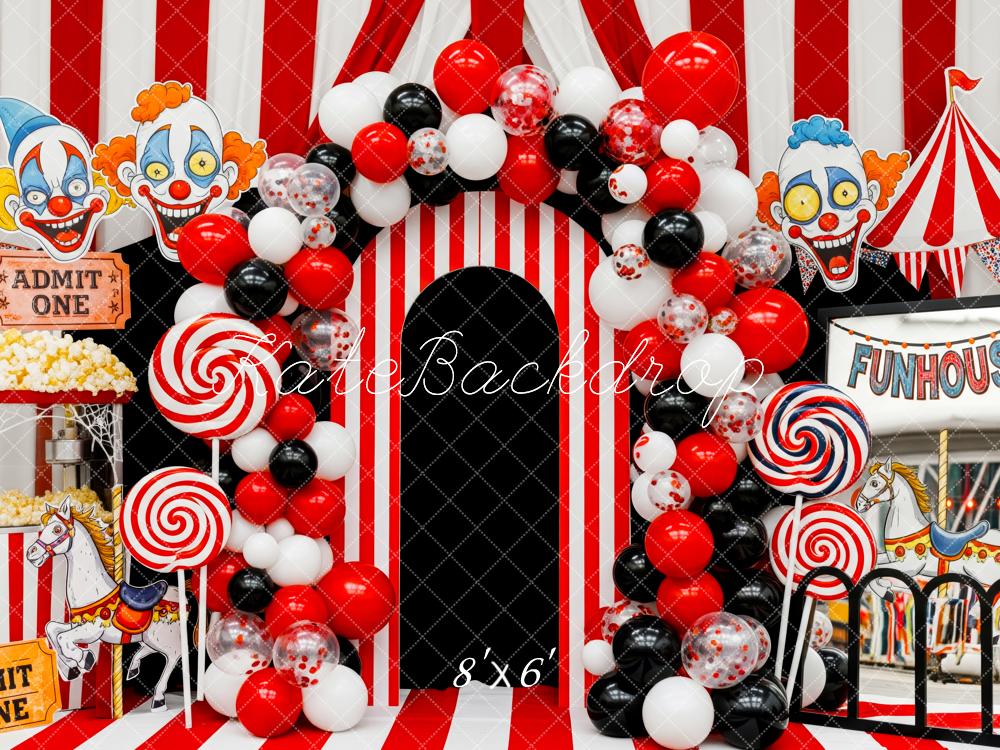 Kate Circus Clown Striped Balloons Funhouse Backdrop Designed by Patty Robert