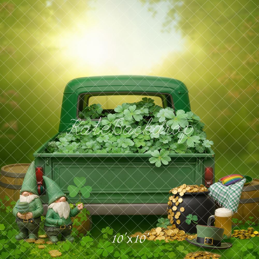 Kate St Patrick's Day Green Truck Shamrock Gnomes Backdrop Designed by Emetselch