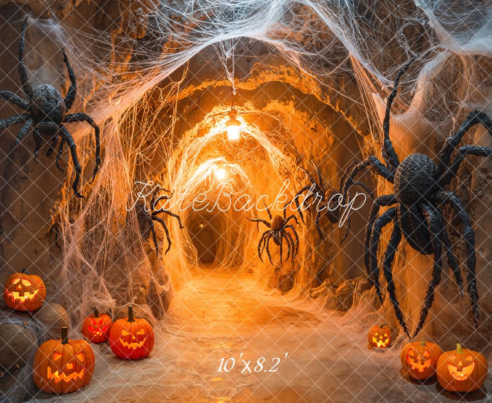 Kate Halloween Spider Web Tunnel Pumpkins Backdrop Designed by Emetselch -UK