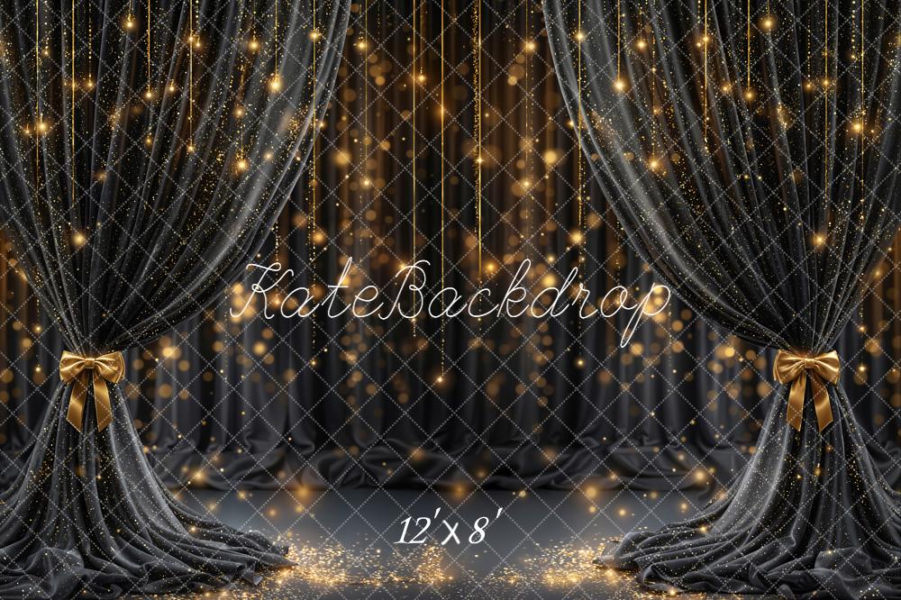 Kate Black Curtains Gold Sparkle Bokeh Backdrop Designed by Emetselch -UK