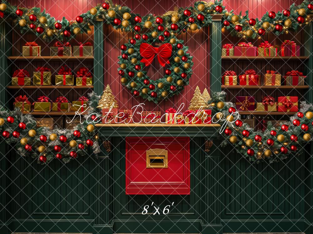 Kate Christmas Wreath Garland Gift Shelves Backdrop Designed by Mini MakeBelieve -UK